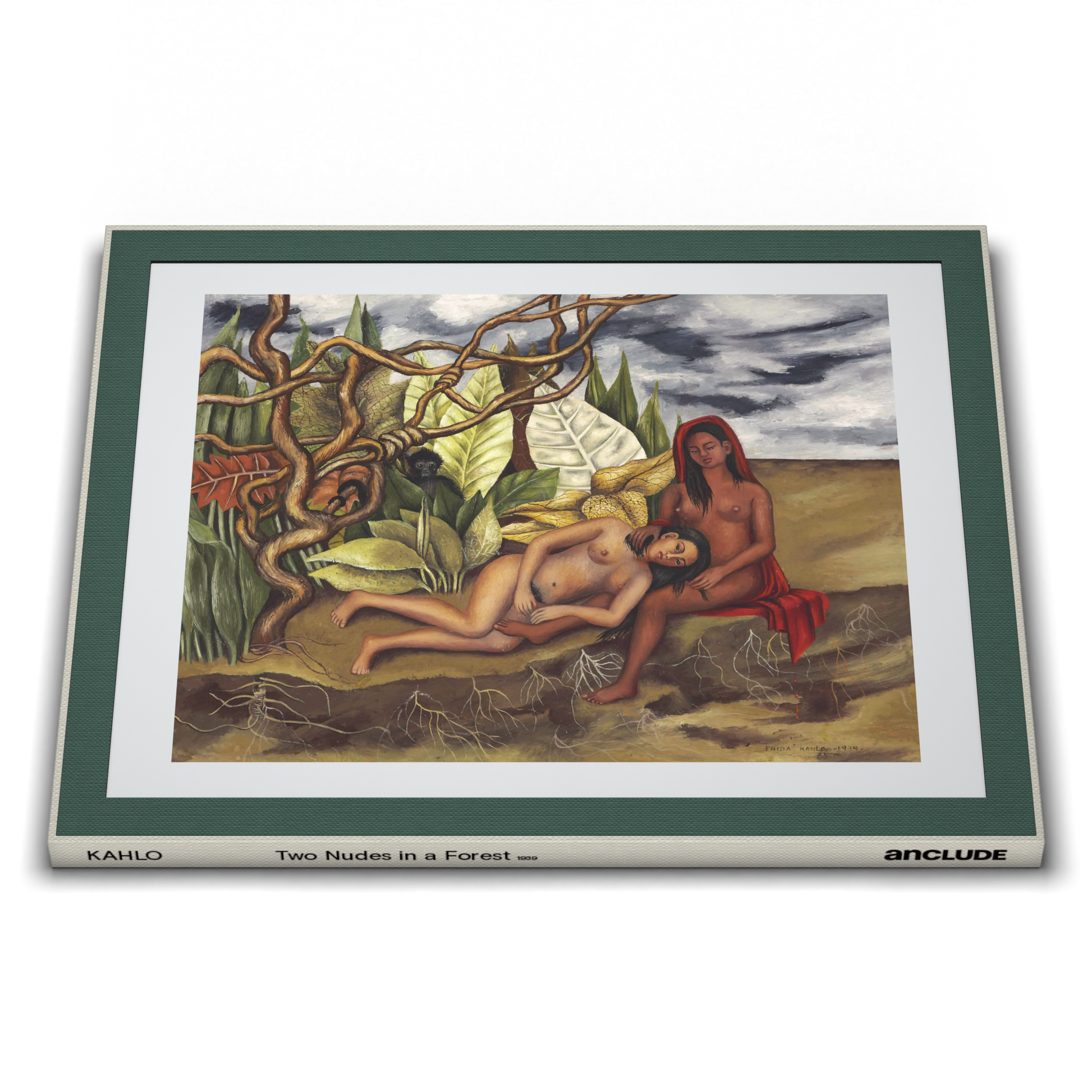 Low angle front view of Anclude's museum-quality art print: Frida Kahlo’s Two Nudes in a Forest