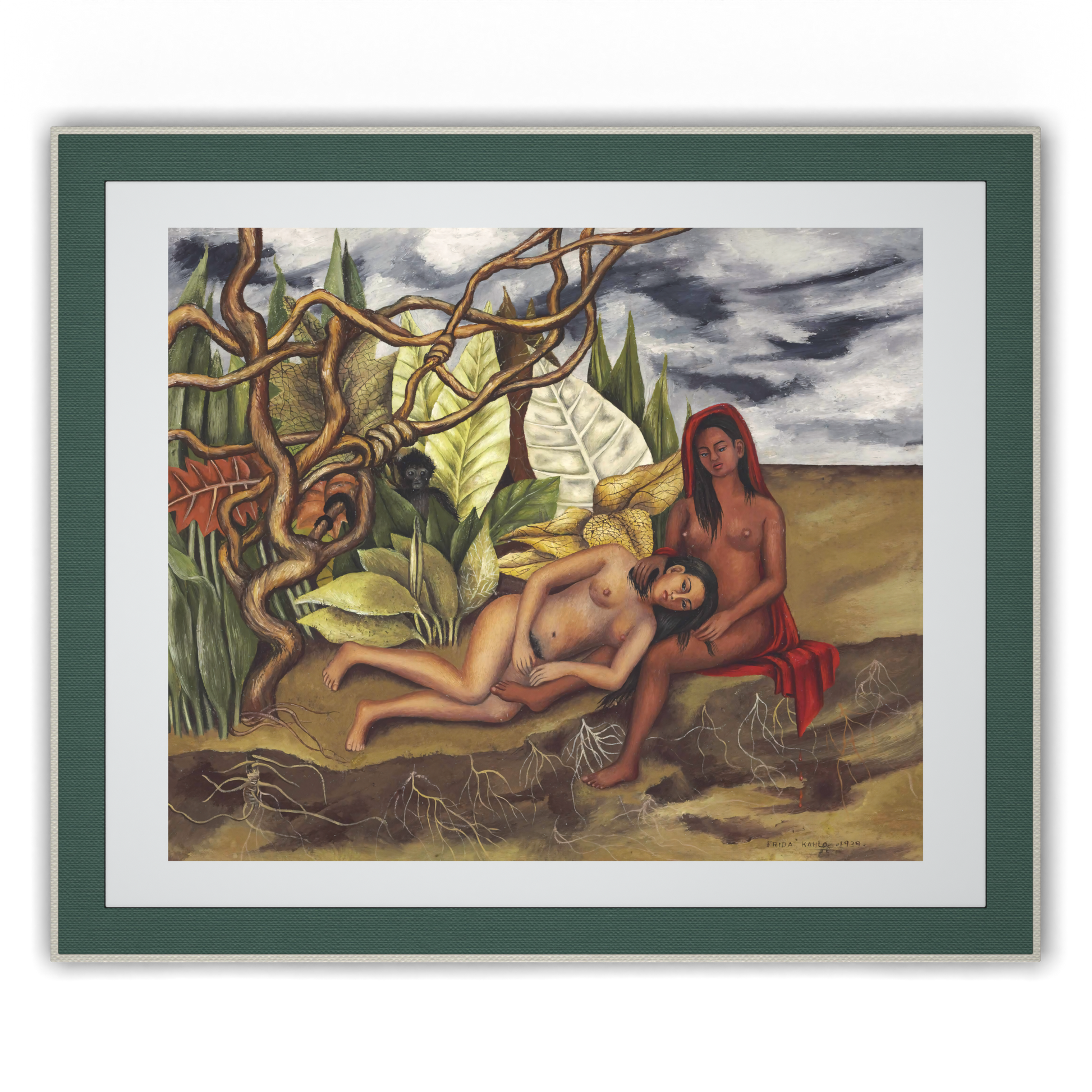 Front view of Anclude's museum-quality art print: Frida Kahlo’s Two Nudes in a Forest