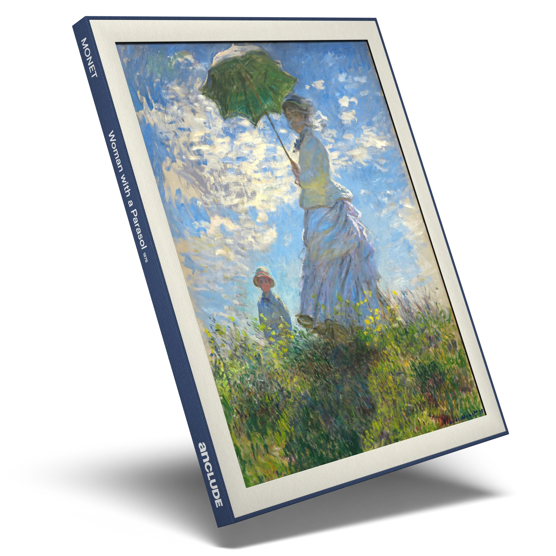 Angled shot of Woman with a Parasol art print by Claude Monet in Anclude’s collectible format