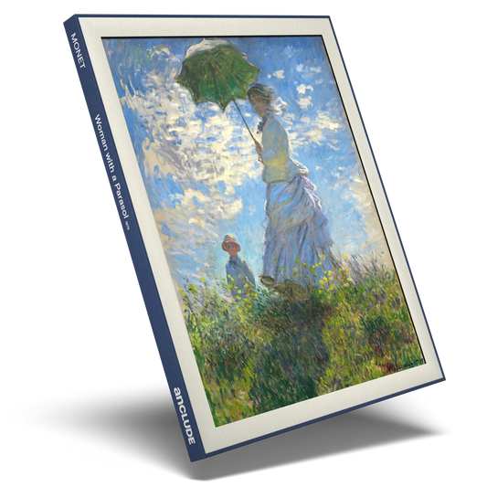 Angled shot of Woman with a Parasol art print by Claude Monet in Anclude’s collectible format