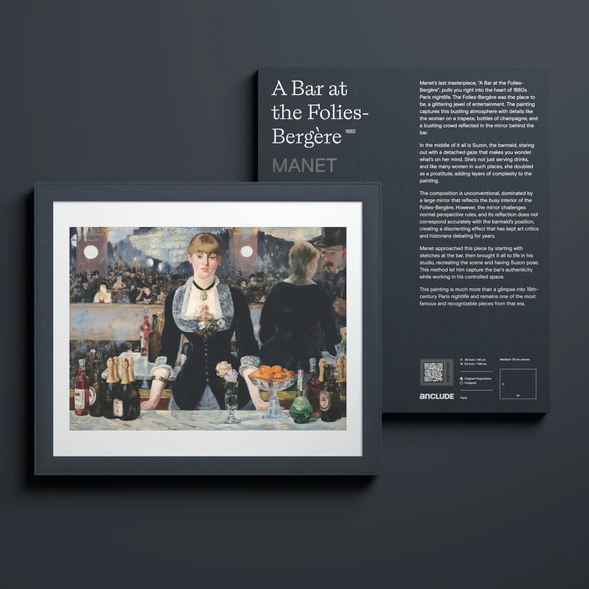 Front & back view of A Bar at the Folies-Bergère art print by Édouard Manet in Anclude’s collectible format