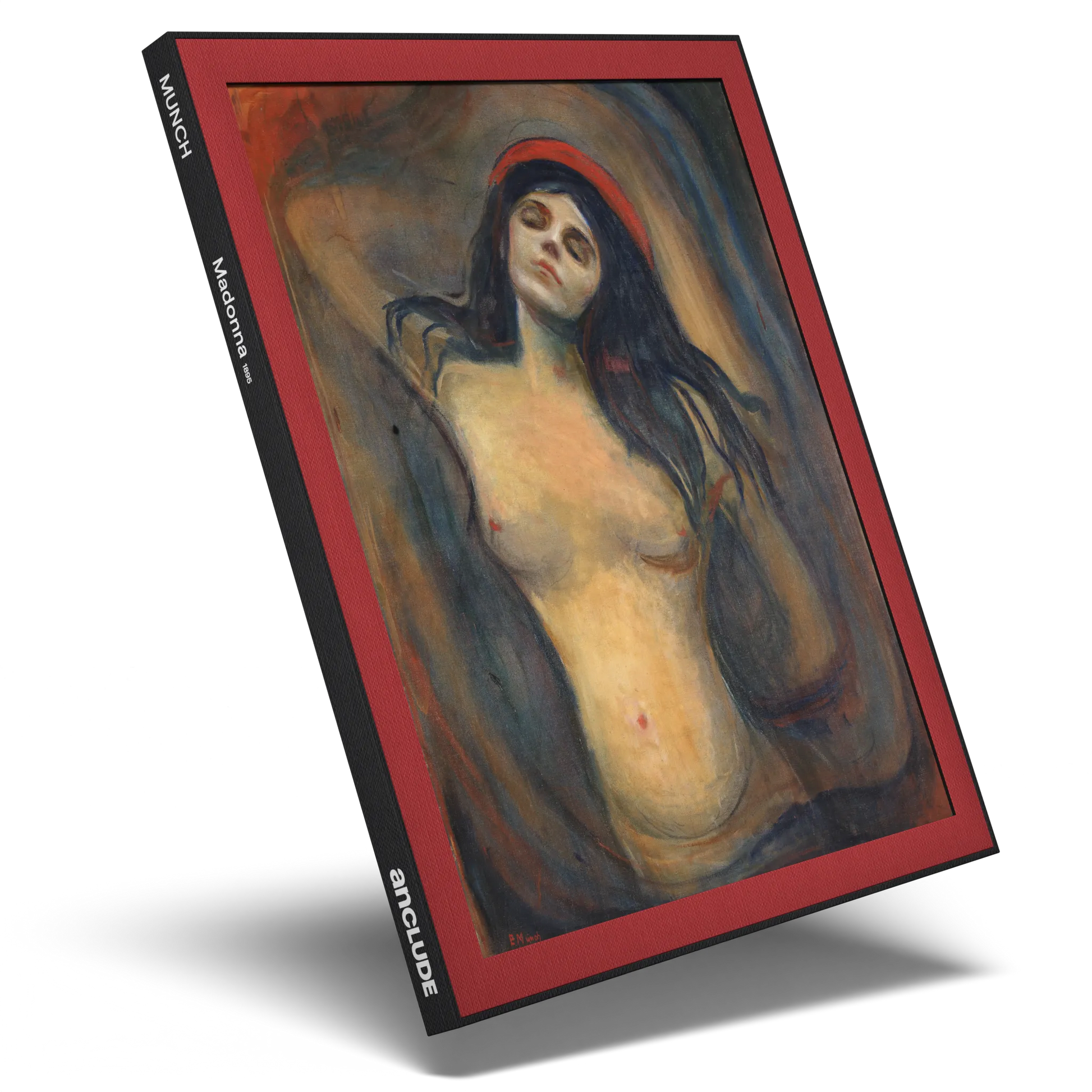 Angled shot of Madonna art print by Edvard Munch in Anclude’s collectible format