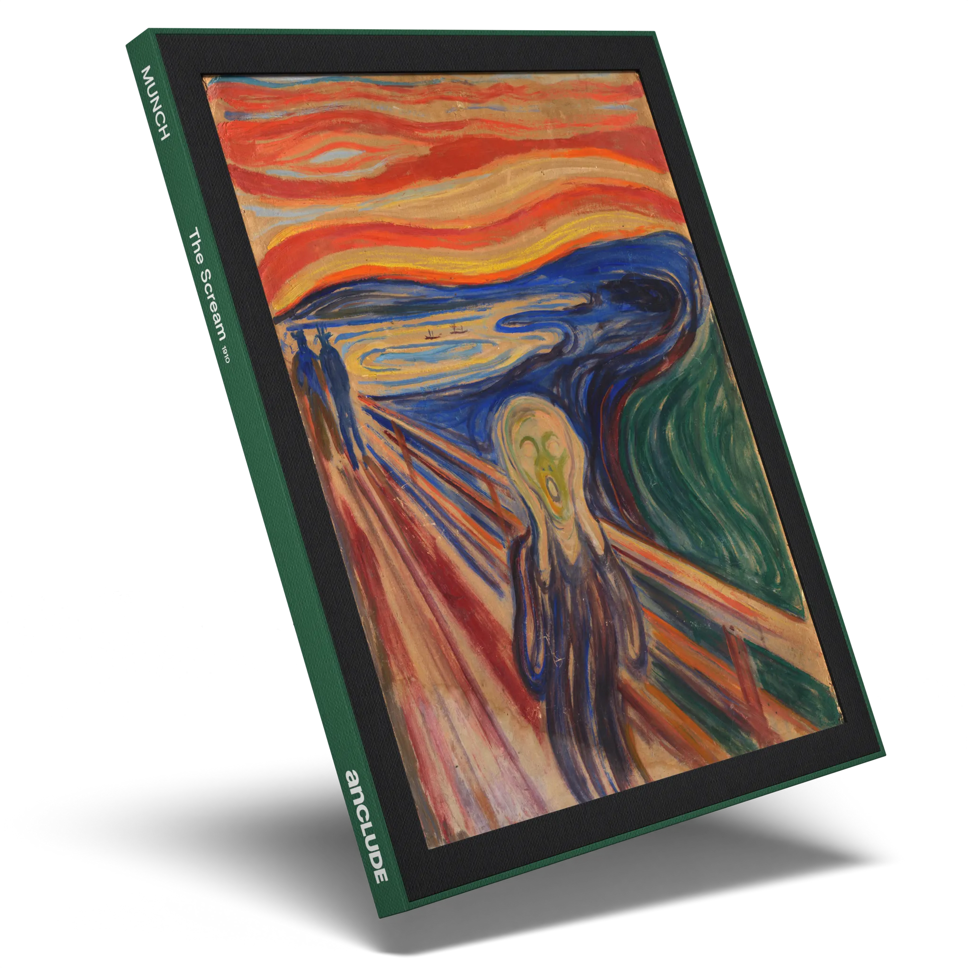 Angled shot of The Scream art print by Edvard Munch in Anclude’s collectible format