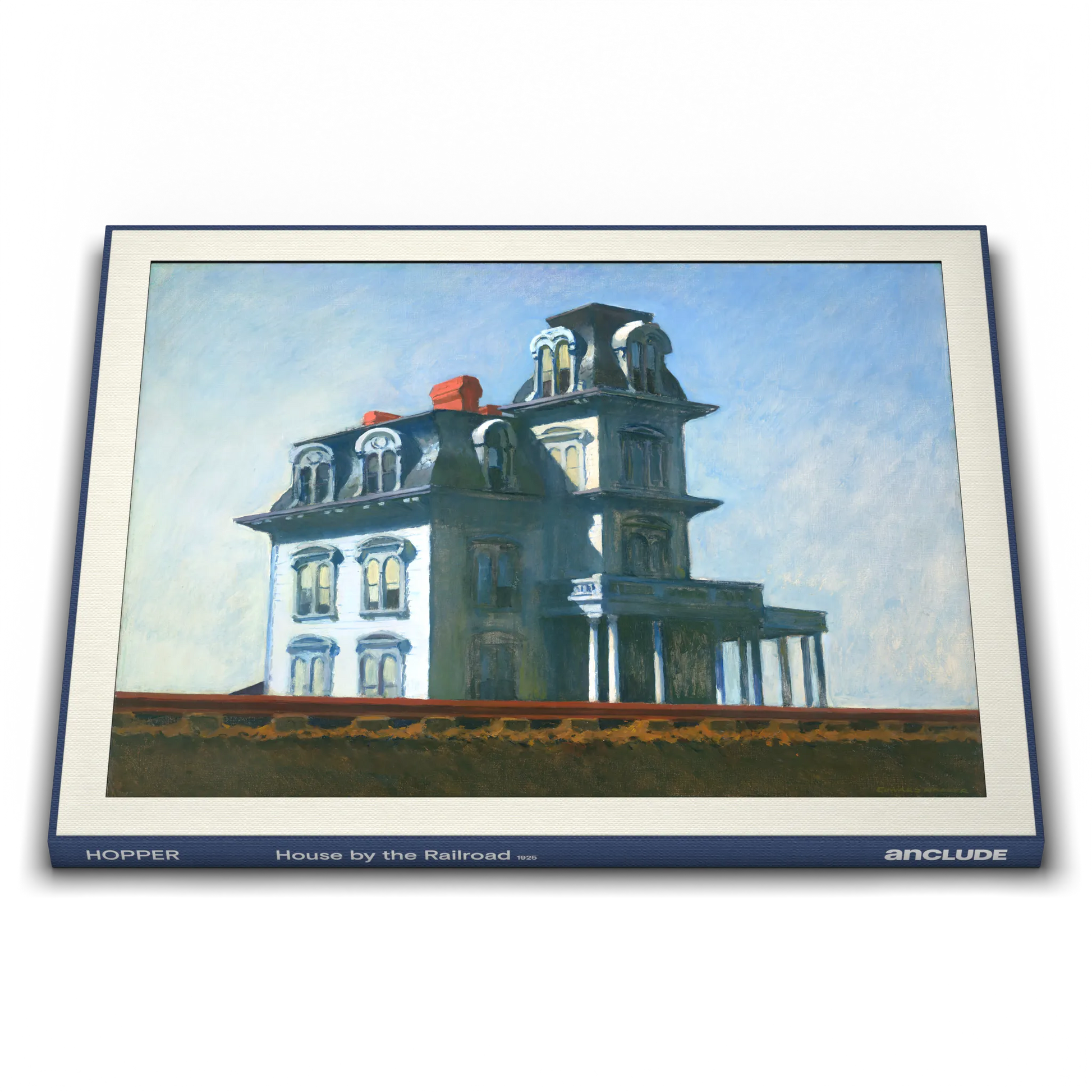 Low angle front view of Anclude's museum-quality art print: Edward Hopper’s House by the Railroad