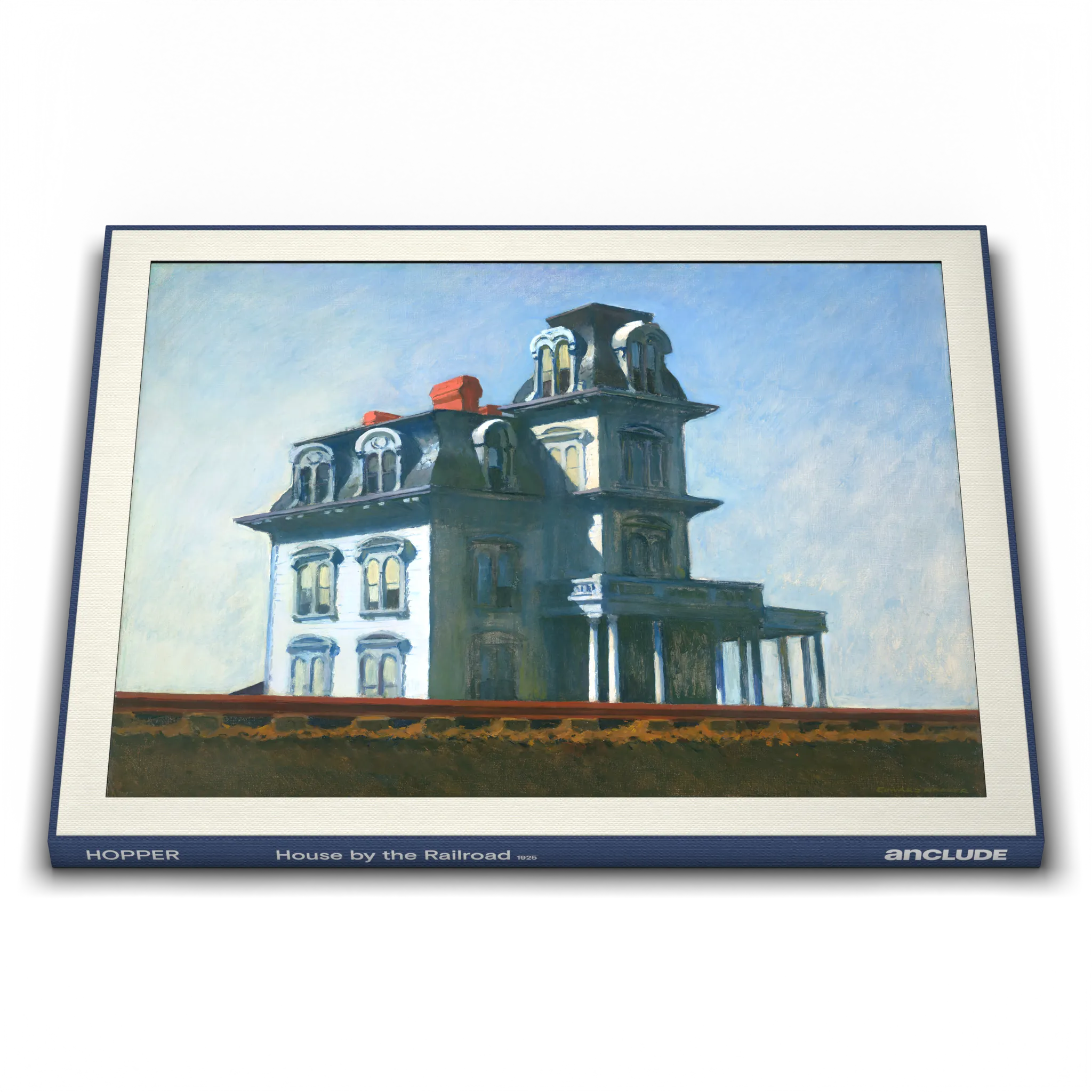 Low angle front view of Anclude's museum-quality art print: Edward Hopper’s House by the Railroad