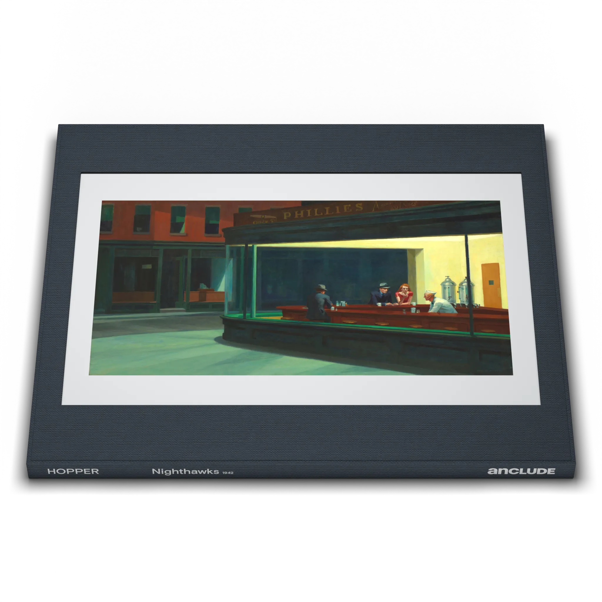 Low angle front view of Anclude's museum-quality art print: Edward Hopper’s Nighthawks