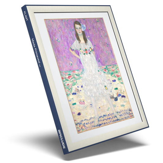 Angled shot of Mäda Primavesi art print by Gustav Klimt in Anclude’s collectible format