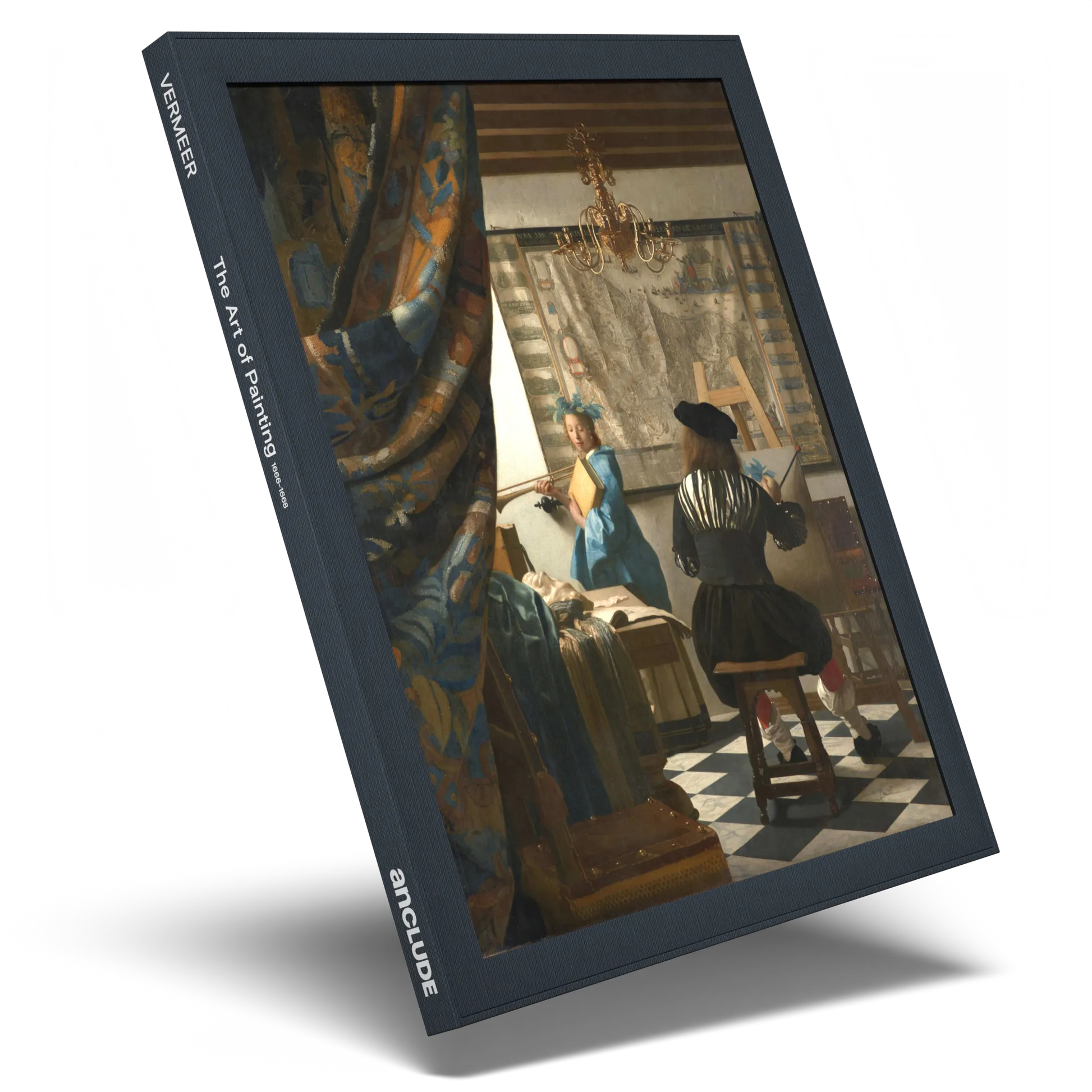 Angled shot of The Art of Painting art print by Johannes Vermeer in Anclude’s collectible format