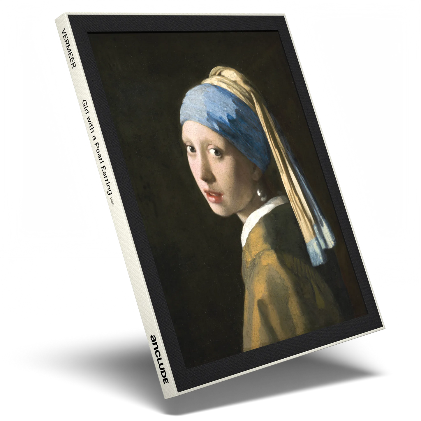 Angled shot of Girl with a Pearl Earring art print by Johannes Vermeer in Anclude’s collectible format